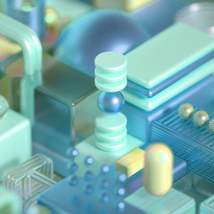 Modern minimalism futuristic background with cubes and balls. 3d illustration, 3d rendering.