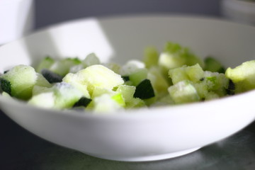 Frozen zucchini salad close up.