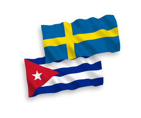 Flags of Sweden and Cuba on a white background
