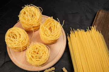 Raw fettucine pasta ready for bowling