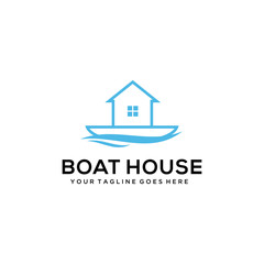 Simple Sailboat dhow ship line art logo design.