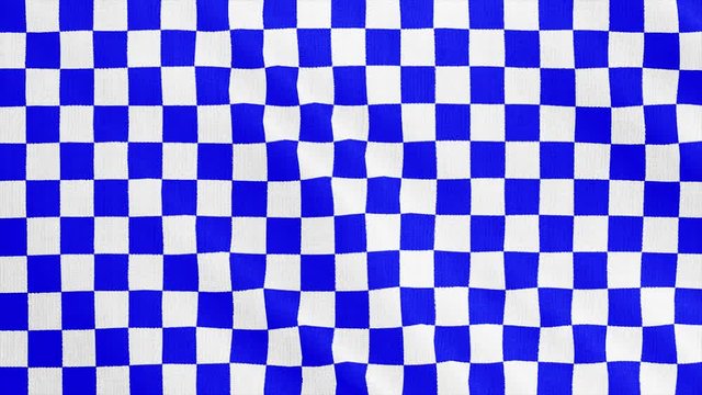 Blue and white Checkered fabric cloth is waving animation. Vintage tartan, gingham style cotton plaid wave.