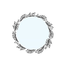 frame of leaves blue background