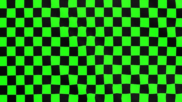 Green and black Checkered fabric cloth is waving animation. Vintage tartan, gingham style cotton plaid wave.