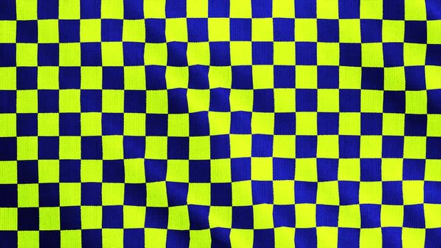 Yellow and blue Checkered fabric cloth is waving animation. Vintage tartan, gingham style cotton plaid wave.