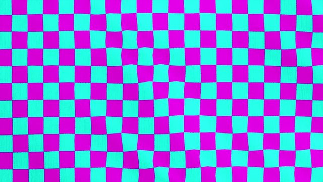 Purple and cyan Checkered fabric cloth is waving animation. Vintage tartan, gingham style cotton plaid wave.