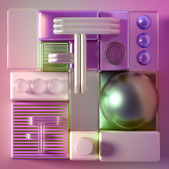 Modern minimalism futuristic background with cubes and balls. 3d illustration, 3d rendering.