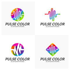 set of Colorful Pulse Logo minimalist vector, Colorful Pulse Icon Template, Creative design