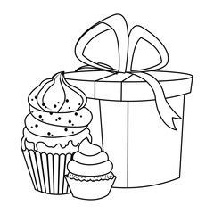 gift box with sweet cupcakes icon, flat design
