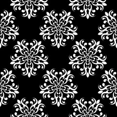 Fototapeta premium Floral seamless background. Monochrome black and white pattern. Vector illustrationFloral seamless background. Monochrome black and white pattern