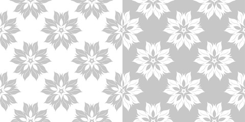 Compilation of gray and white floral patterns. Set of seamless backgrounds