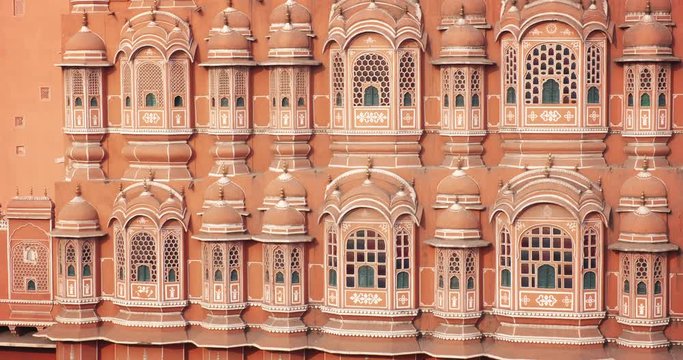 Facade of Hawa Mahal Palace of the Winds in Jaipur city, Rajasthan, India.