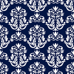 Floral seamless background. White design on dark blue backdrop