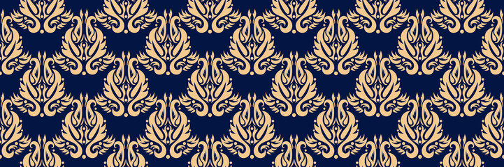 Floral seamless pattern. Golden design on dark blue background