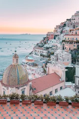 Foto op Plexiglas Positano strand, Amalfi kust, Italië Positano bij zonsondergang, Amalfikust, Campania, Italië.