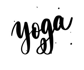 Yoga studio concept logo design. Elegant hand lettering for your design. Can be printed on greeting cards, paper and textile designs, etc.