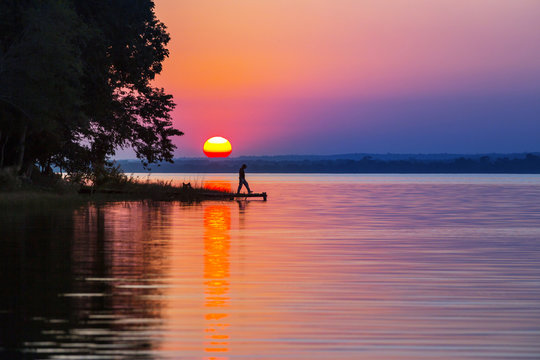 Lake on sunset