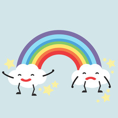 Pastel rainbow with Clouds Vector