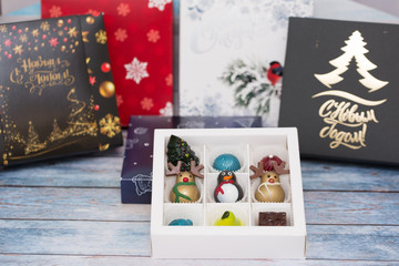 assortment of multi-colored exquisite chocolates, candy chocolate