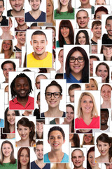 Group of multiracial young smiling happy people portrait diversity portrait format background collage