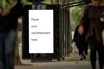 Blank outdoor bus stop advertising shelter