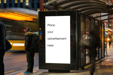 Blank outdoor bus stop advertising shelter