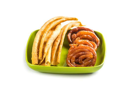 Indian Cuisine Fafda and Jalebi, special and famous dish of Gujarat.