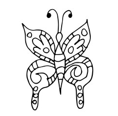 Cute fabulous butterfly with outlined for coloring book isolated on a white background. Vector illustration of hand drawn black and white butterflies. 