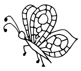 Cute fabulous butterfly with outlined for coloring book isolated on a white background. Vector illustration of hand drawn black and white butterflies. 