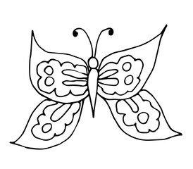 Cute fabulous butterfly with outlined for coloring book isolated on a white background. Vector illustration of hand drawn black and white butterflies. 