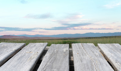 wooden table on the nature