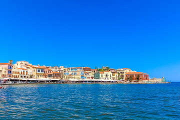 Fototapeta na wymiar Panorama of the Mediterranean city on a sunny summer day - view from the sea