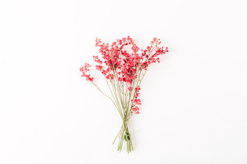Red wildflowers bouquet on white background.
