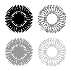 Sunflower flower Sun icon outline set black grey color vector illustration flat style image