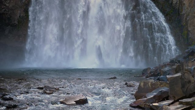 The beautiful Rainbow Falls in the Ansel Adams Wilderness near Mammoth Lakes California USA