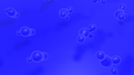 3D rendering of many drops of blue color scattered randomly in the space above the blue surface. Idea for futuristic, illustration for abstract compositions, screensavers on the desktop.