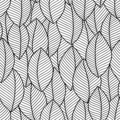 Fototapeta na wymiar Seamless doodle leaves pattern for coloring book.