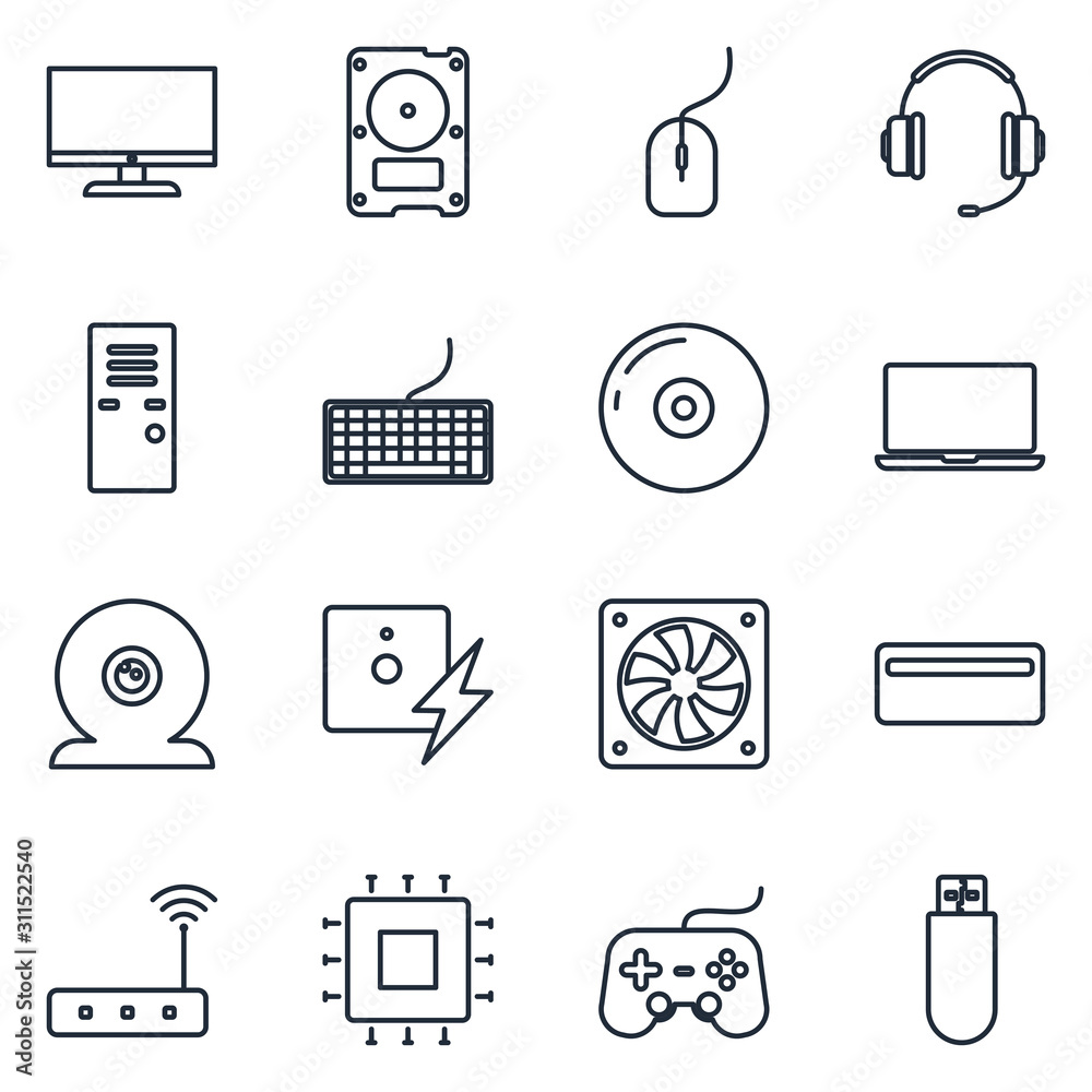 Poster computer components set icons template color editable. computer components symbol vector sign isolat