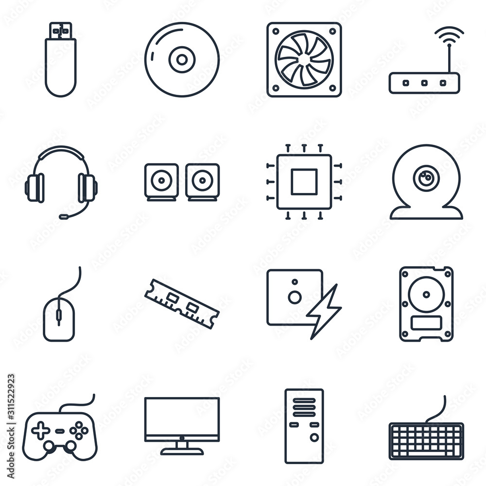 Poster computer components set icons template color editable. computer components symbol vector sign isolat