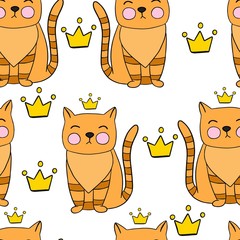  vector illustration pattern cat and crown, on a white background, children's textiles