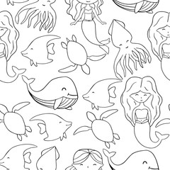  vector illustration pattern sea animals coloring book