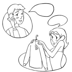 Telephone conversation people contours vector illustration hand drawing interaction dialog