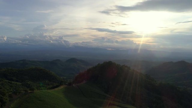 Drone shot of sea of mist, Beautiful mountain view with fog, sunrise scene, Doi Samer Dao at Nan,Thailand 