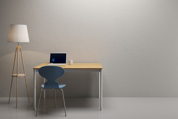 Modern minimal working room with a laptop