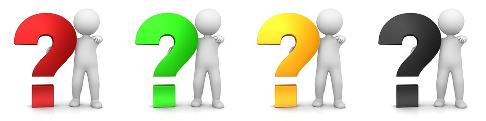 question marks interrogation points red green gold black man 