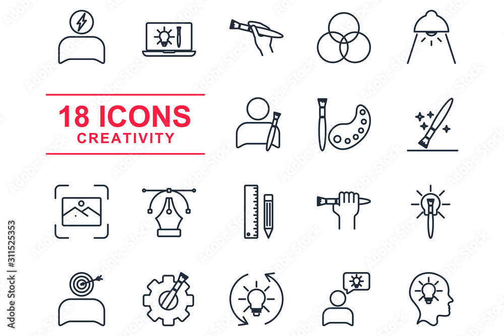 Poster Creativity set Icons template color editable. Creativity symbol vector sign isolated on white background illustration for graphic and web design.