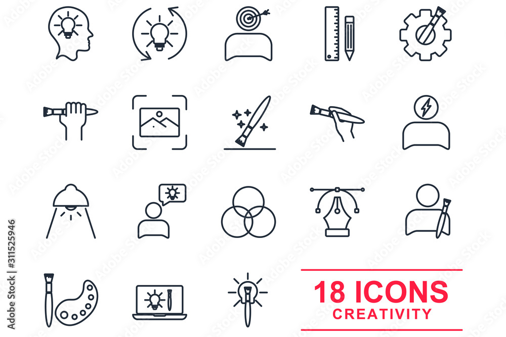 Poster Creativity set Icons template color editable. Creativity symbol vector sign isolated on white background illustration for graphic and web design.