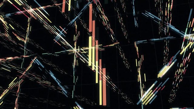 Geometric background with many line segments flowing diagonally and perpendicularly, seamless loop. Animation. The straight lines move as if they are a part of some cyber device.