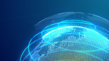 3d World map point. Global network connection. Information technology. Global warming. Light camera lens blur.