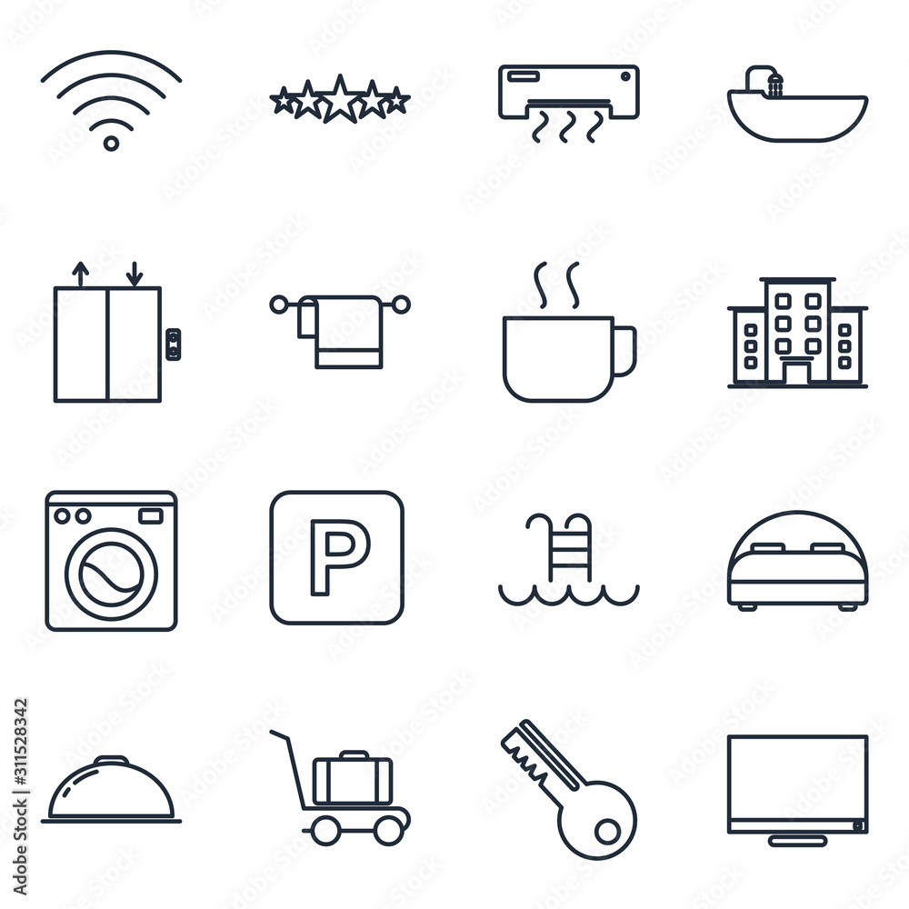 Poster hotel set icons template color editable. hotel symbol vector sign isolated on white background illus